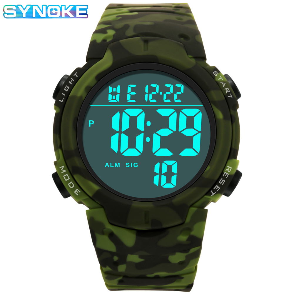 Canvas Strap Watch - Relógio eletrônico camuflado masculino SYNOKE marca