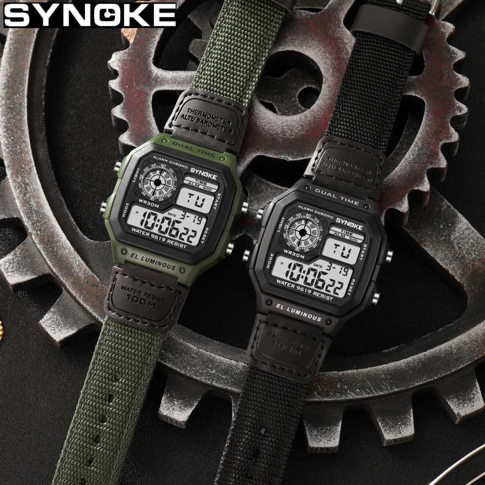 Synoke-Relógio digital militar - Canvas Strap Watch avaliação e preço