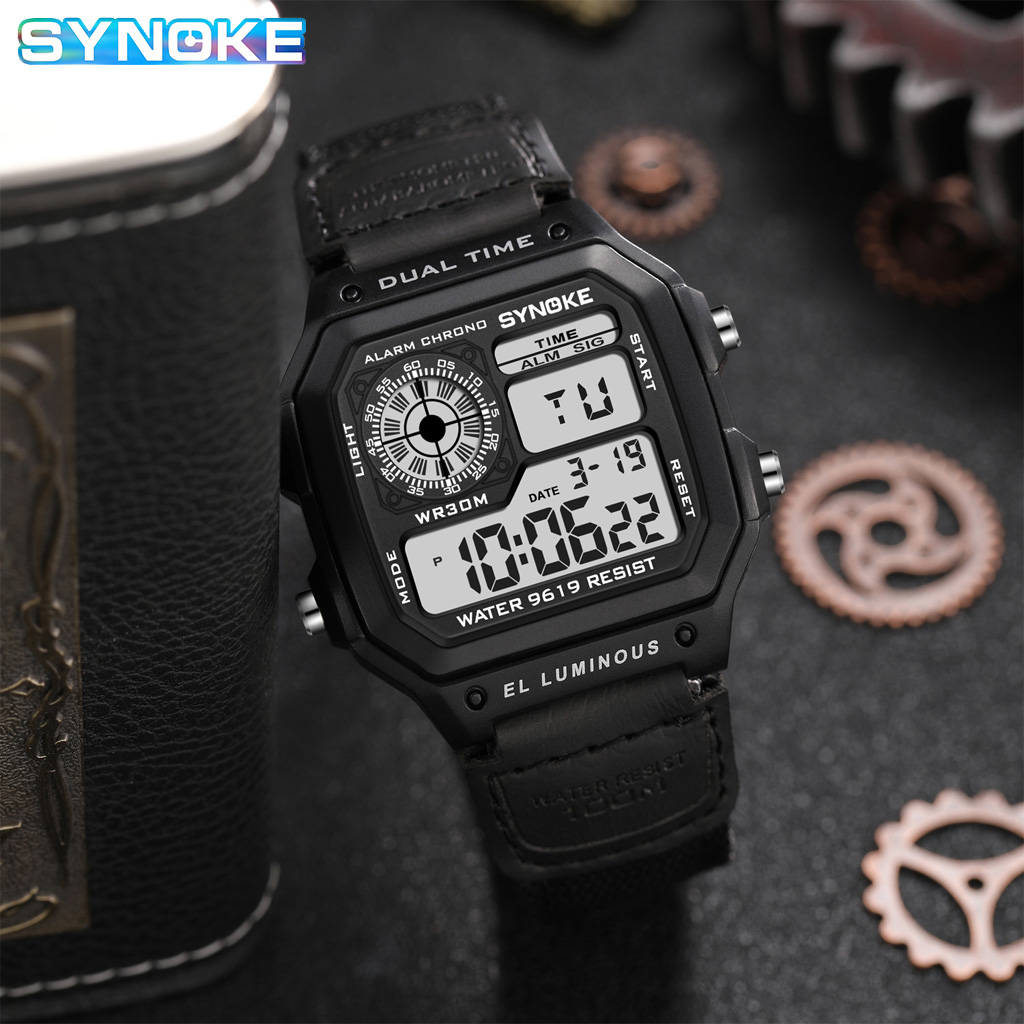 Synoke-Relógio digital militar - Canvas Strap Watch avaliação e preço