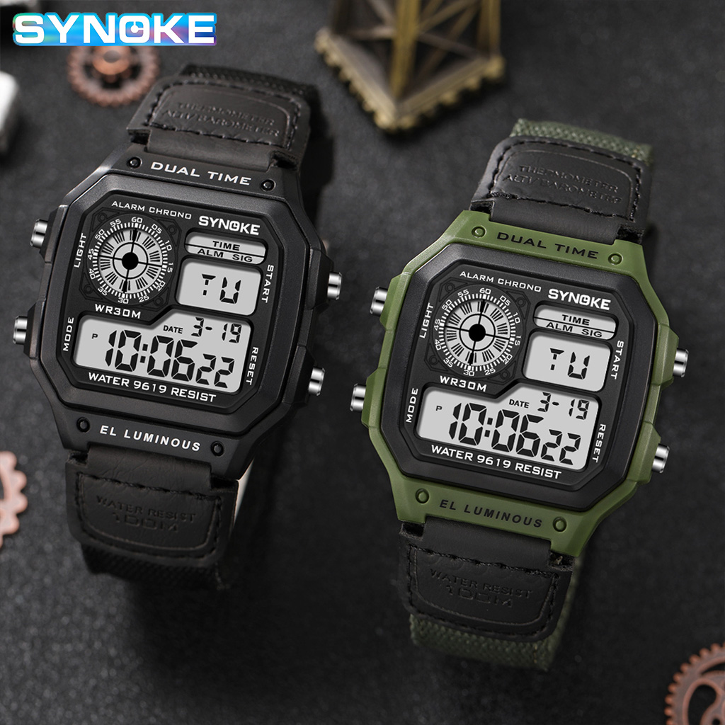 Synoke-Relógio digital militar - Canvas Strap Watch avaliação e preço